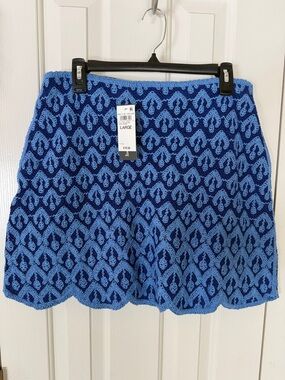 ON 34th Sz Large Crochet Two-Tone Blue Skater Skirt - Large